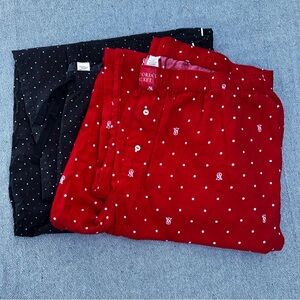 Victoria's Secret Cotton Button Drawstring Pajama Pants XL, Red & Black Set of 2